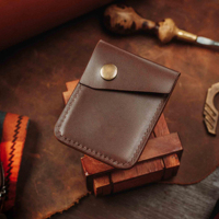 Dompet kartu kulit asli, dompet kulit kuda gila Vintage, dompet kartu kredit saku depan, dompet minimalis ramping
