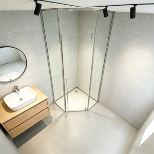 Cabina de <span class=keywords><strong>Ducha</strong></span> BEJOY con Puerta Abatible de Vidrio Templado Transparente de 8mm, Marco de Acero Inoxidable, Diseño Neo Angular - Product Image 1