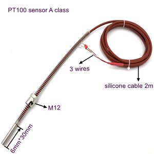 Sonda de sensor RTD PT100 de clase A de buena calidad con cable de silicona de 3 hilos - Product Image 3