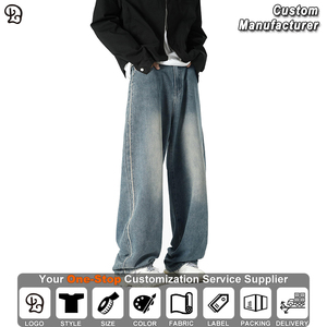 Pantalones Vaqueros Holgados para Hombre, Color Azul Claro Lavado, Estilo Urbano, Casual, a la Moda, Corte Relajado - Product Image 2