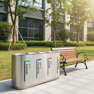 سلة مهملات وتدوير من الفولاذ المقاوم للصدأ بثلاثة أقسام للبيع بالجملة من المصنع، تحتوي على 3 سلال داخلية، صناديق نفايات وتدوير للأماكن العامة - Product Image 6