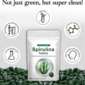 OEM ODM Spiruline pure extraite de plantes, 180 comprimés, certifiée Halal, complément alimentaire de qualité alimentaire, supplément nutritionnel pour adultes, énergie - Product Image 3