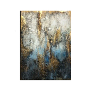 100% pintado a mano textura azul profundo lienzo pintura al óleo abstracta moderna atmósfera de lujo pintura de hoja de oro - Product Image 6