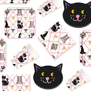 DAMAI New Halloween Black cat Theme Disposable Paper Plates, Cups and Napkins for Halloween Party Supply - Product Image 2