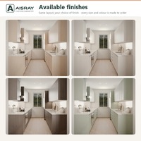 Meuble de cuisine de luxe avec portes en chêne blanc, aménagement moderne en îlot central, dimensions personnalisées, rangement par tiroirs et boîtes en panneaux de particules