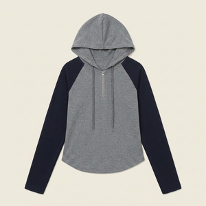 <span class=keywords><strong>Felpa</strong></span> con <span class=keywords><strong>cappuccio</strong></span> e mezza zip da ragazza con maniche raglan e design a blocchi di colore - Product Image 1