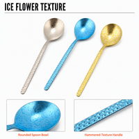 Pure titanium ijsbloem gehamerde Koreaanse ronde lepel, rijstlepel met lange steel, dessertlepel, theelepel voor thuis- en restaurantgebruik