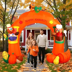 Arche gonflable de 11 pieds pour Thanksgiving avec dindes, écureuils et fruits de la récolte, décorations extérieures avec LED intégrées - Product Image 1