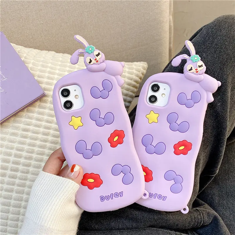 Purple Rabbit Cartoon Silicone Squishy 3D Phone Case For Iphone 12