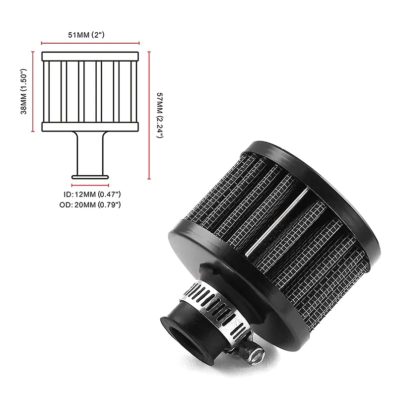 Black 12mm Air Filter Cold Air Intake Filters Breather Turbo Vent Universal Air Intake Filter Cleaner for Car and Motorcycle