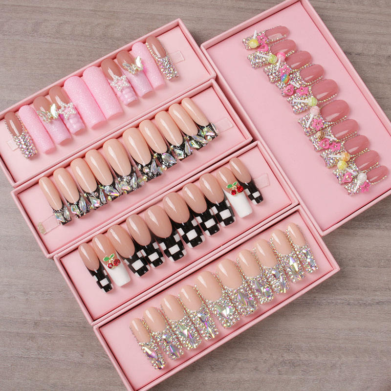 Handmade 3D Luxury INS Style Acrylic False Nails High Quality Sparkling Rhinestone Flower Wholesale Artificial Fingernails