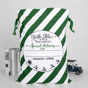 Sacs de Noël en gros d'usine, grands sacs de Père Noël à rayures vertes en coton avec cordon de serrage, sacs cadeaux pour enfants, collection de Noël pour fêtes - Product Image 4