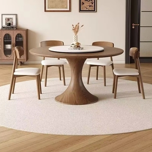 <span class=keywords><strong>Tavolo</strong></span> <span class=keywords><strong>da</strong></span> <span class=keywords><strong>Pranzo</strong></span> <span class=keywords><strong>Rotondo</strong></span> in Legno Massello di Lusso Moderno Nordico <span class=keywords><strong>con</strong></span> Piano Girevole in Pietra Sinterizzata, Arredamento Durevole ed Ecologico - Product Image 1