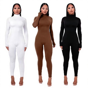 Combinaison unisexe noire à col roulé sans manches, taille haute, coupe ajustée, style sexy, toutes saisons, en spandex très extensible - Product Image 1
