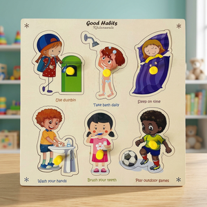 Rompecabezas de Madera de Buenos Hábitos para Niños, Juguetes Educativos para Niños Pequeños y Preescolares, Rompecabezas de 20cm x 20cm - Product Image 5