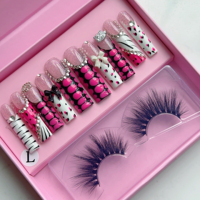 Set de Belleza 2 en 1 de Marca Privada, Combo de Uñas Postizas y Pestañas Personalizadas, Kit de Uñas y Pestañas Hechas a Mano con Calidad de Salón