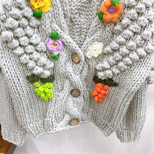 Maglione lavorato <span class=keywords><strong>a</strong></span> maglia da donna con scollo <span class=keywords><strong>a</strong></span> V caldo <span class=keywords><strong>Cardigan</strong></span> di <span class=keywords><strong>fiori</strong></span> ispessiti dolci da donna - Product Image 5