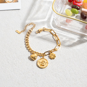 สร้อยข้อมือจี้รูปหัวใจแองเจิล ชุบทอง สแตนเลสสตีล สำหรับใส่ทุกวัน ดีไซน์เรขาคณิต แบบฝังขอบ JDB0306061 - Product Image 4