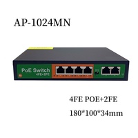 Commutateurs PoE non gérés ANPA OEM 1024MN/PE 4 ports PoE + 2 ports Uplink 250M IP 100 Mbps pour caméra de vidéosurveillance Ethernet RJ45 Uplink Switch en stock