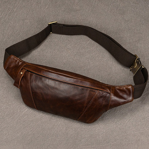 Sacs de poitrine de luxe en cuir de vache véritable pour hommes sac de ceinture en cuir gras multi-usages sac de taille vintage pour hommes - Product Image 1