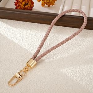 Simple <b>Car</b> Keyring PU Leather Strap Braided Phone Chain Promotion Gift Low Price Gold Plated Alloy Clasp Wristlet Keychain - Product Image 5