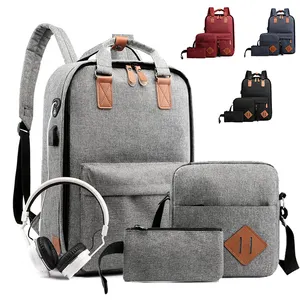 OMASKA vente en gros 3 pièces ensemble sac à dos avec port de charge usb 3 en 1 sacs à dos étudiants sacs de livres scolaires