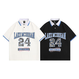 Polo Retro Hip-Hop con Estampado de Letras, Manga Corta, para Hombre, Estilo Urbano, Holgado, Informal, para Parejas - Product Image 3