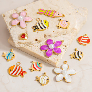 Dijes de Acero Inoxidable con Forma de Flor y Pez de Dibujos Animados para Hacer Joyería DIY, Colgantes Unisex - Product Image 1