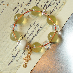 Bracelet extensible en citrine naturelle et quartz clair avec perles et accents sculptés blancs pour femme, bijoux personnalisés en gros - Product Image 4