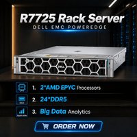 Server Rak 2U Dell EMC PowerEdge R7725 Kecepatan Tinggi dengan Prosesor AMD EPYC 9005/128G DDR5/Kartu Raid H965i/Suplai Daya 1100W