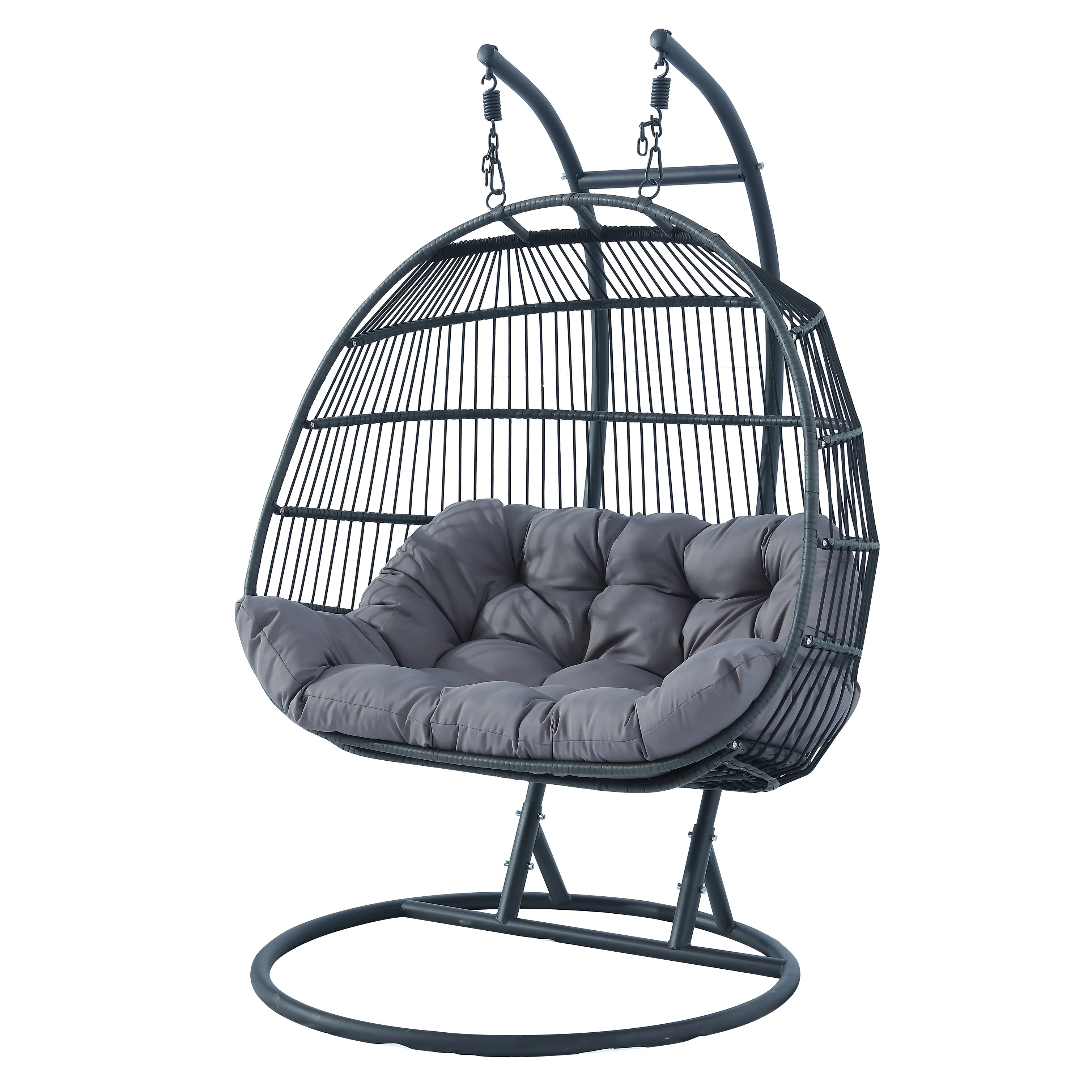 Wholesale Grey Hanging Egg Chairs Patio For Adult Double Stand Swing Pork Hammock Double Seats Baskets