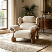 Fauteuil lounge contemporain à dossier incurvé, fauteuil individuel rembourré en tissu doux, chaise de loisirs élégante pour la maison, le bureau ou la réception