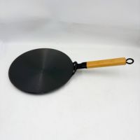 Wajan Tawa Besi Cor Ringan dengan Gagang Kayu Panjang untuk Menggoreng Dosa, Pancake, Pizza, Teppanyaki, Panggangan Datar, Roti Dosa