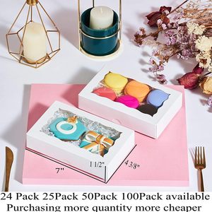 RomanticBaking Lot de 24 boîtes alimentaires en papier blanc Auto-Popup 7X4 3/8X1 1/2 pouces pour boîtes à biscuits Boîtes à macarons Boîtes de boulangerie - Product Image 2