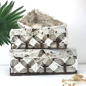 Rattan Storage Basket Rectangle Linen Fabric Toy Organizer Household Storage <b>Crate</b> <b>White</b> Standing Type - Product Image 2