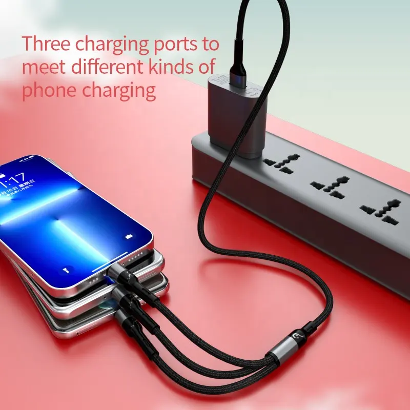 Hotriple a20mtl bán chạy 1.2m 3A nylon bện nhôm siêu nhanh sạc nhiều cáp dữ liệu 3 trong 1 3in1 USB dòng dữ liệu