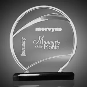 Etching logo crystal plexiglass acrylic awards and trophy with black base