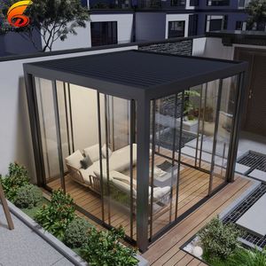Pergola en aluminium entièrement automatique, 100 % étanche, avec éclairage LED, pour <span class=keywords><strong>jardin</strong></span> extérieur et loisirs, gazebo électrique avec écran naturel – Meilleure vente - Product Image 6
