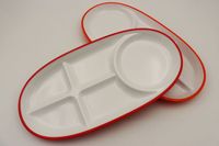 Assiette en mélamine ovale à quatre compartiments, couleur unie, durable, écologique, lavable au lave-vaisselle, non toxique, moderne et simple, Qixiang