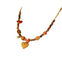 Collier en acier inoxydable 304 plaqué or avec perles en pierre naturelle et pendentif cœur martelé, bijoux bohèmes pour femmes, vente en gros