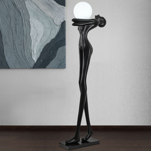 Lampada <span class=keywords><strong>da</strong></span> Terra in Resina con Scultura Umanoide che Regge una Sfera, 172 cm, <span class=keywords><strong>Design</strong></span> per Hotel, Sale Espositive, Ville, Illuminazione Decorativa - Product Image 2