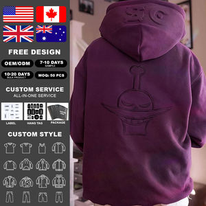 KINGSEN Sweat à capuche zippé surdimensionné pour homme en coton gaufré de haute qualité, en molleton bouclette, broderie 3D, style vintage hiver - Product Image 1