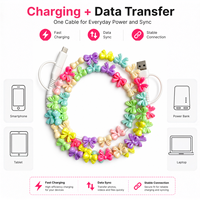 Câble de charge USB Type C 4-en-1 coloré avec perles et nœuds, multi-charge, mignon, style Y2K, cadeau tendance, accessoire de mode Y2K