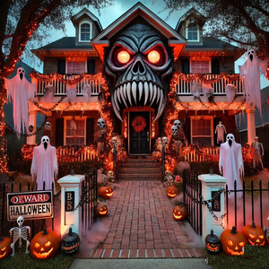 Décorations pour la maison d'Halloween Feng Shui Masques terrifiants en résine Lanternes de citrouille lumineuses Visages humains religieux pour sculptures - Product Image 3