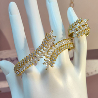 Cuivre 18K Or Réel Électrolytique Blé Oreille Bracelet Bague Ensemble Personnalisé Exquis Brillant De Luxe
