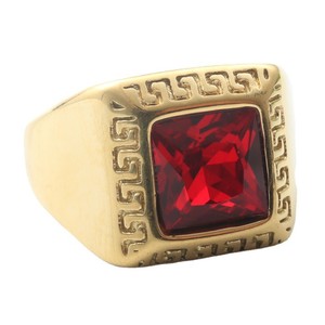 Men's Square Ring With Red Gemstone Geometric Pattern Bezel Setting Gift Jewelry - Product Image 1