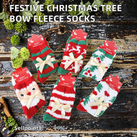 Chaussettes épaisses en polaire pour femme, tricotées, respirantes, anti-bactériennes, pour l'hiver, avec motifs décoratifs Noël (arbre, nœuds) et Bonne Année, usage quotidien