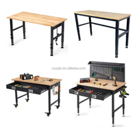 Banc de travail robuste pour garage et atelier, réglable en hauteur, avec plateau en bois, personnalisable OEM/ODM/OBM, avec panneau perforé et tiroirs