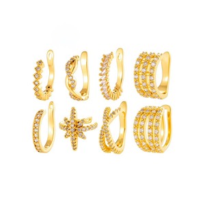 HENGSEN Nuovo Arrivo <span class=keywords><strong>Orecchino</strong></span> a Clip Regolabile in Oro e Argento con Zirconi CZ, Gioiello Non Forante per Conchiglia, <span class=keywords><strong>Trago</strong></span>, Elica - Product Image 1