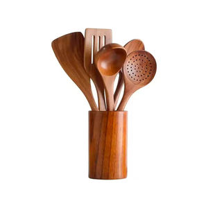 Juego de Utensilios de Cocina de Madera de Diseño Moderno, 6 Piezas, con Soporte, para una Cocina Saludable - Product Image 1